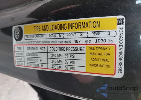 2019 Chevrolet Equinox Premier z USA, uszkodzony, nr VIN 3GNAXXEV4KS588565